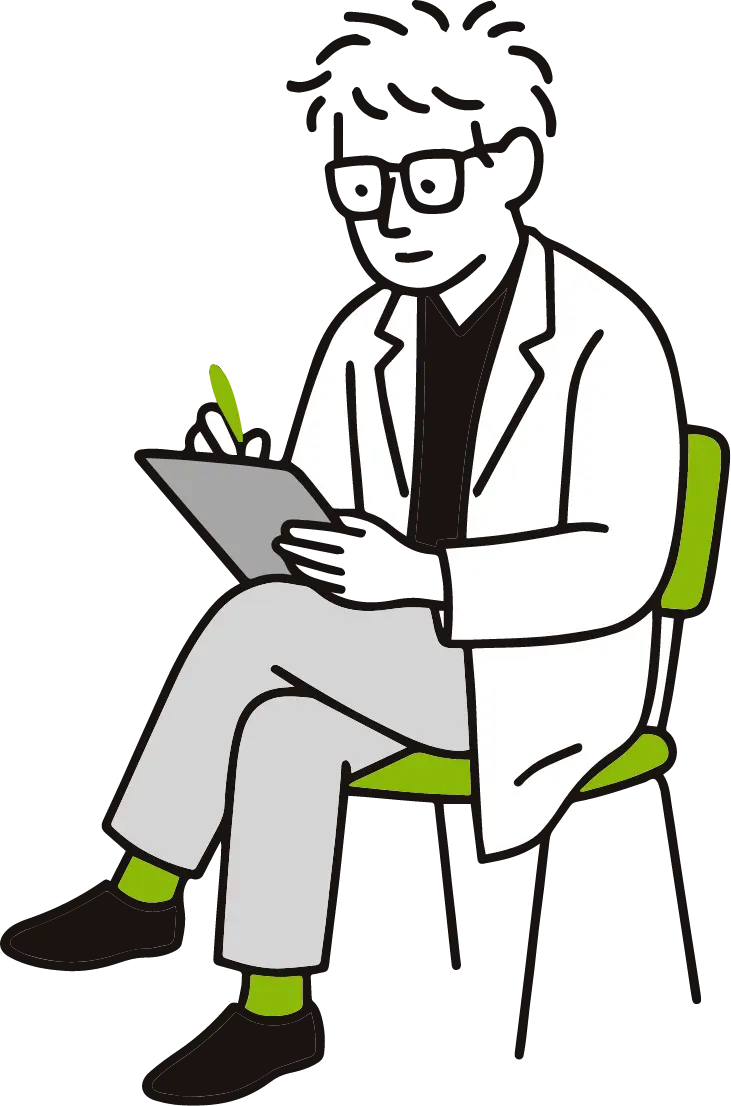 椅子に座って問診する医師のイラスト